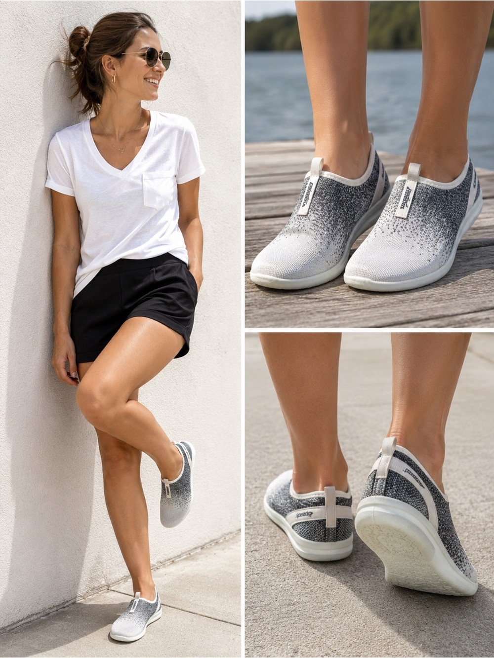 Speedo Water Shoes Gray White Slip-On Aqua Shoes Women’s Size 8